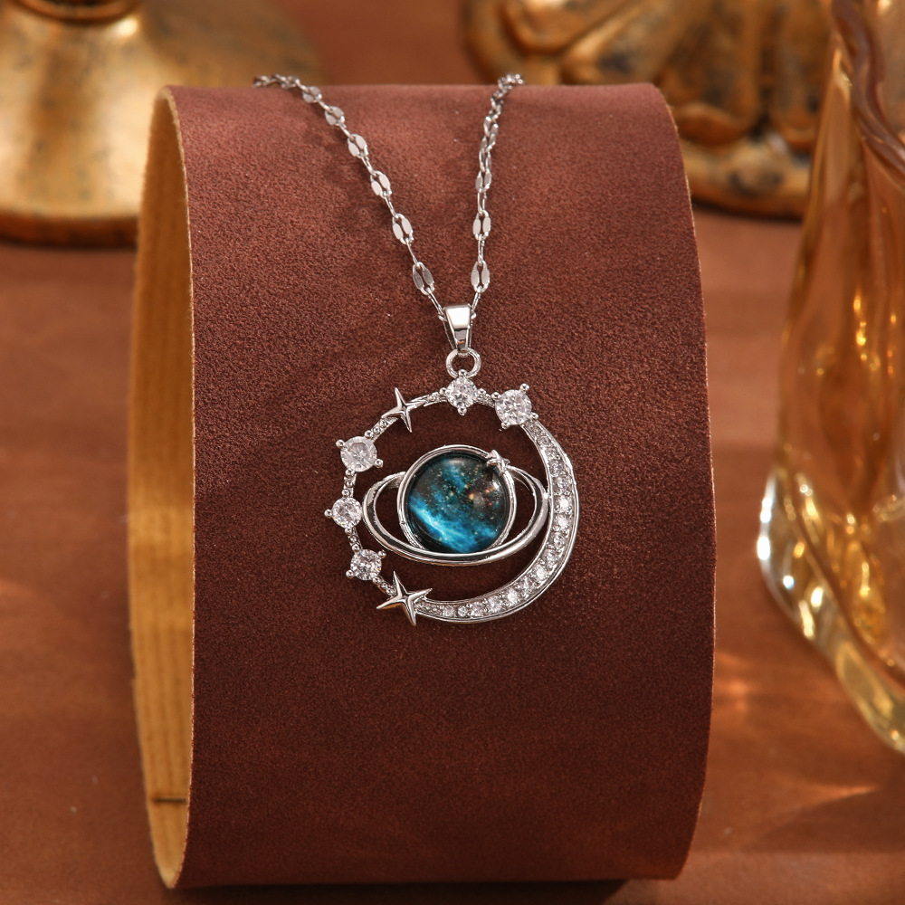 Titanium steel non-fading sweater chain, niche design, light luxury style, starry planet necklace, full diamonds, versatile collarbone chain for women Application Scenario