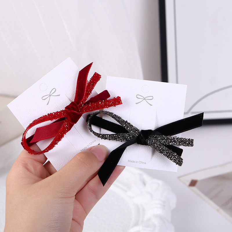 2024 Red New Year hair accessories, simple bow, silk, cute bangs, women's forehead side clips Specification drawing