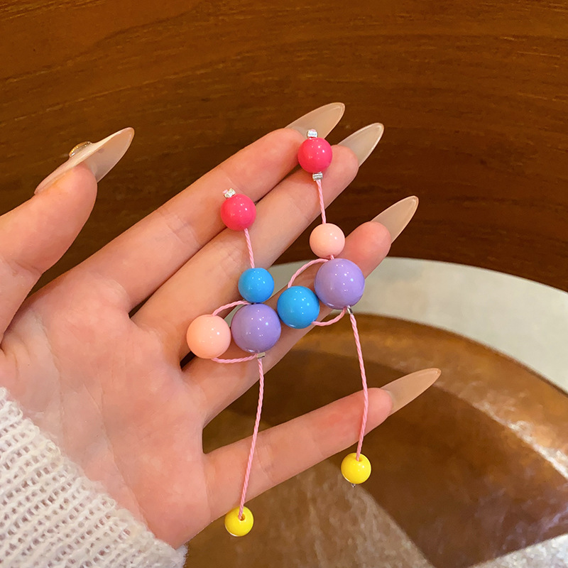 Dopamine-colored sugar bean beaded tassel fashionable vacation earrings, unique style, personality, versatile earrings wholesale full figure