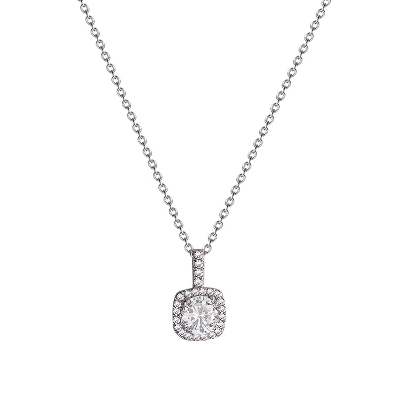 Silver super shiny square diamond titanium steel necklace for women, light luxury, niche zircon pendant, collarbone chain, personalized bestseller, cool accessory Item Picture