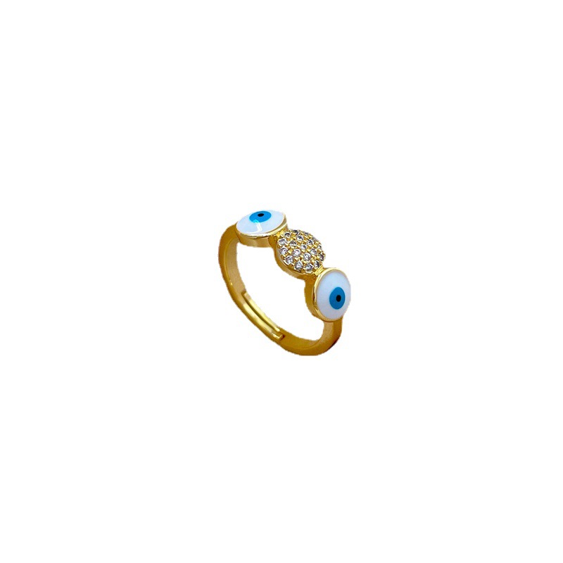 【 Real gold electroplating 】 Cute eyes zircon fashionable micro-inlaid light luxury ring index finger ring, the same style as Internet celebrities, cold style Item Picture