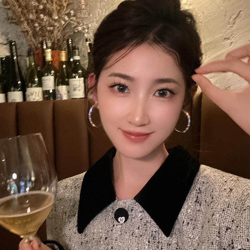 Light luxury zircon ring earrings 2025 new style cool and cold style stud earrings exaggerated large ear rings women's earrings with a sense of high-end Specification drawing
