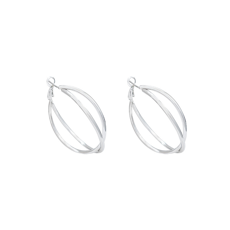 High-end exaggerated double-layer large ring earrings, women's light luxury high-end fashion plain ring earrings, unique and individual stud earrings Item Picture