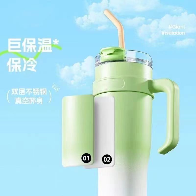 High-appearance-level gradient green insulated cup, 304 stainless steel portable large-capacity straw cup, insulated coffee cup full figure
