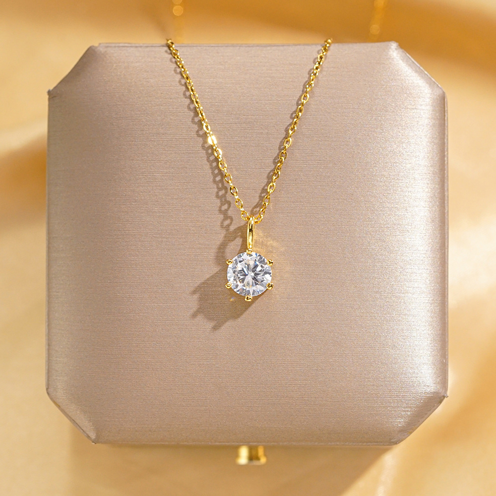 Korean InS-style simple single zircon pendant titanium steel necklace, a niche design for women, versatile and exquisite collarbone chain full figure