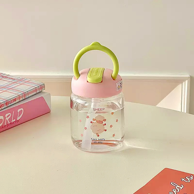 New compact glass cup, cute and portable pocket water cup for girls, direct drinking, high-temperature resistant and leak-proof straw cup gift details Picture