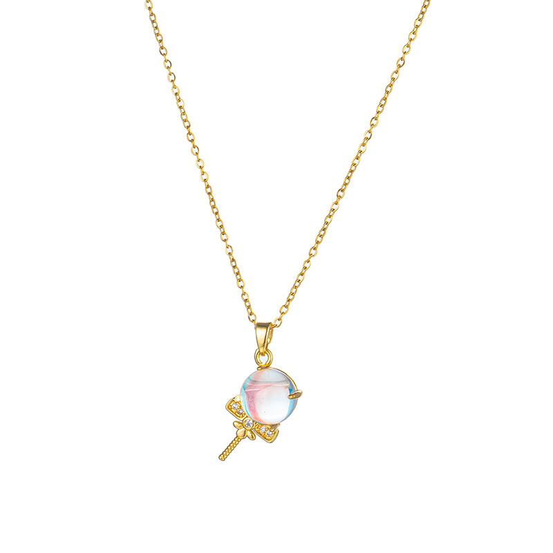 Fashionable and high-end, colorful lollipop necklace, women's niche design, simple collarbone chain, versatile titanium steel jewelry for Internet celebrities Item Picture