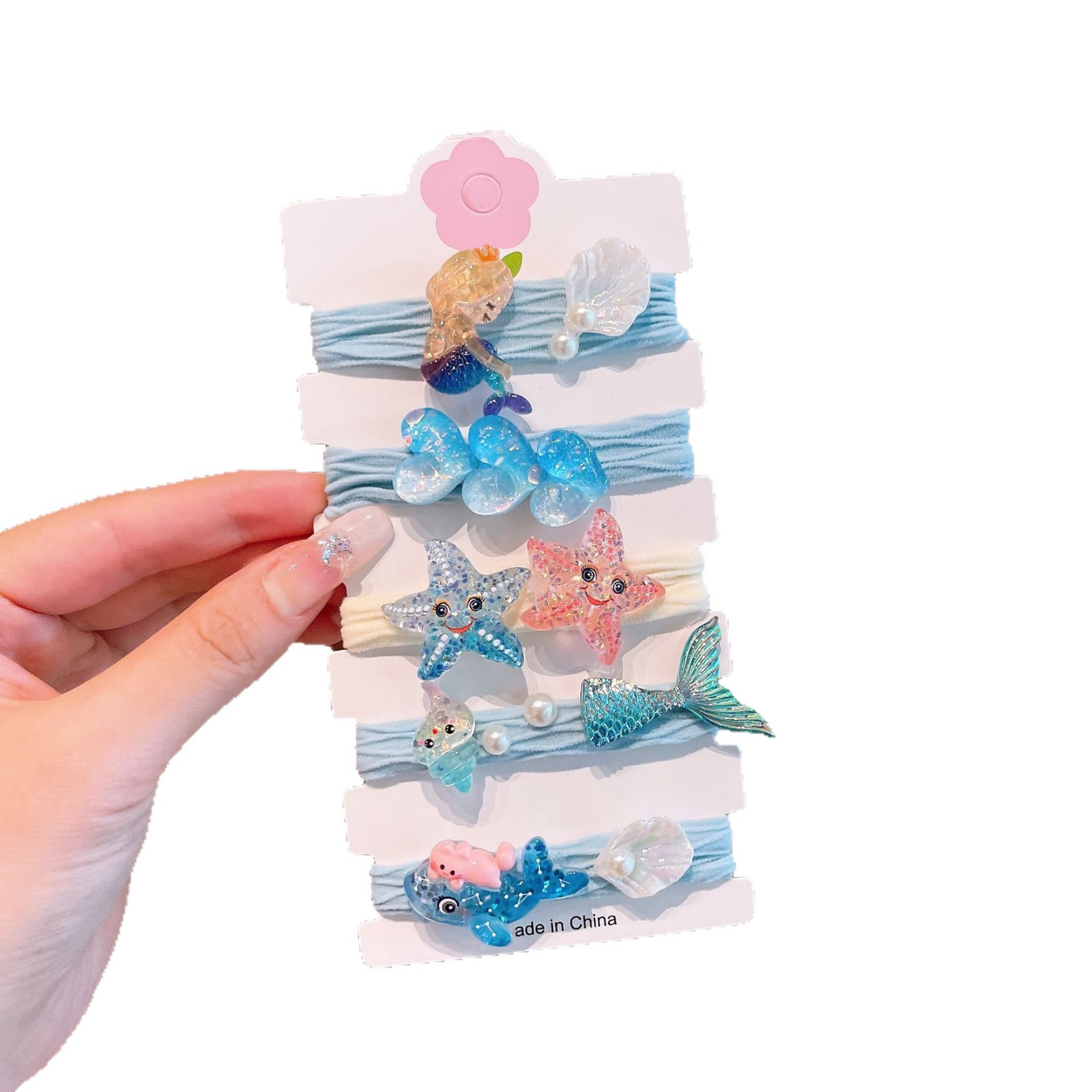 Colorful children's hair bands, shell starfish mermaid princess hair accessories, ocean style for girls, little girl hair ties, hair bands Item Picture