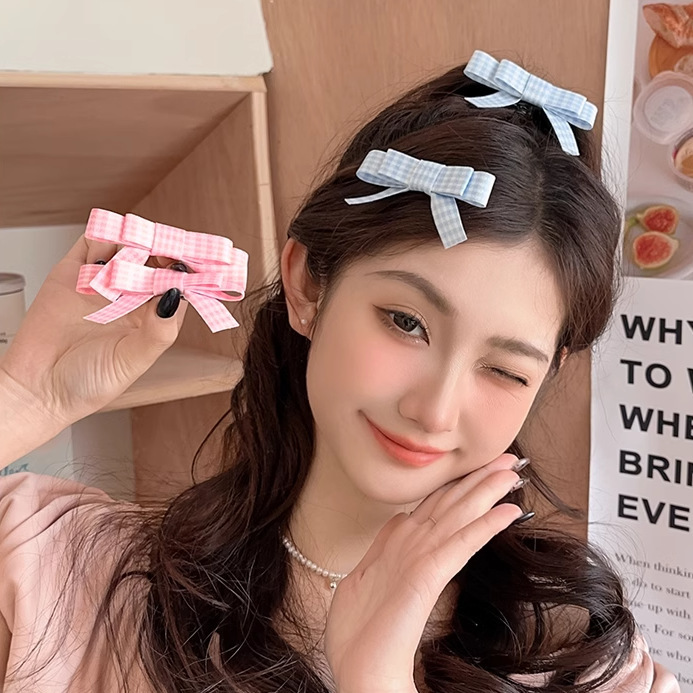 Korean sweet and youthful checkered bow hair clips, summer outing ponytail hair clips, student girl hair accessories and headwear details Picture