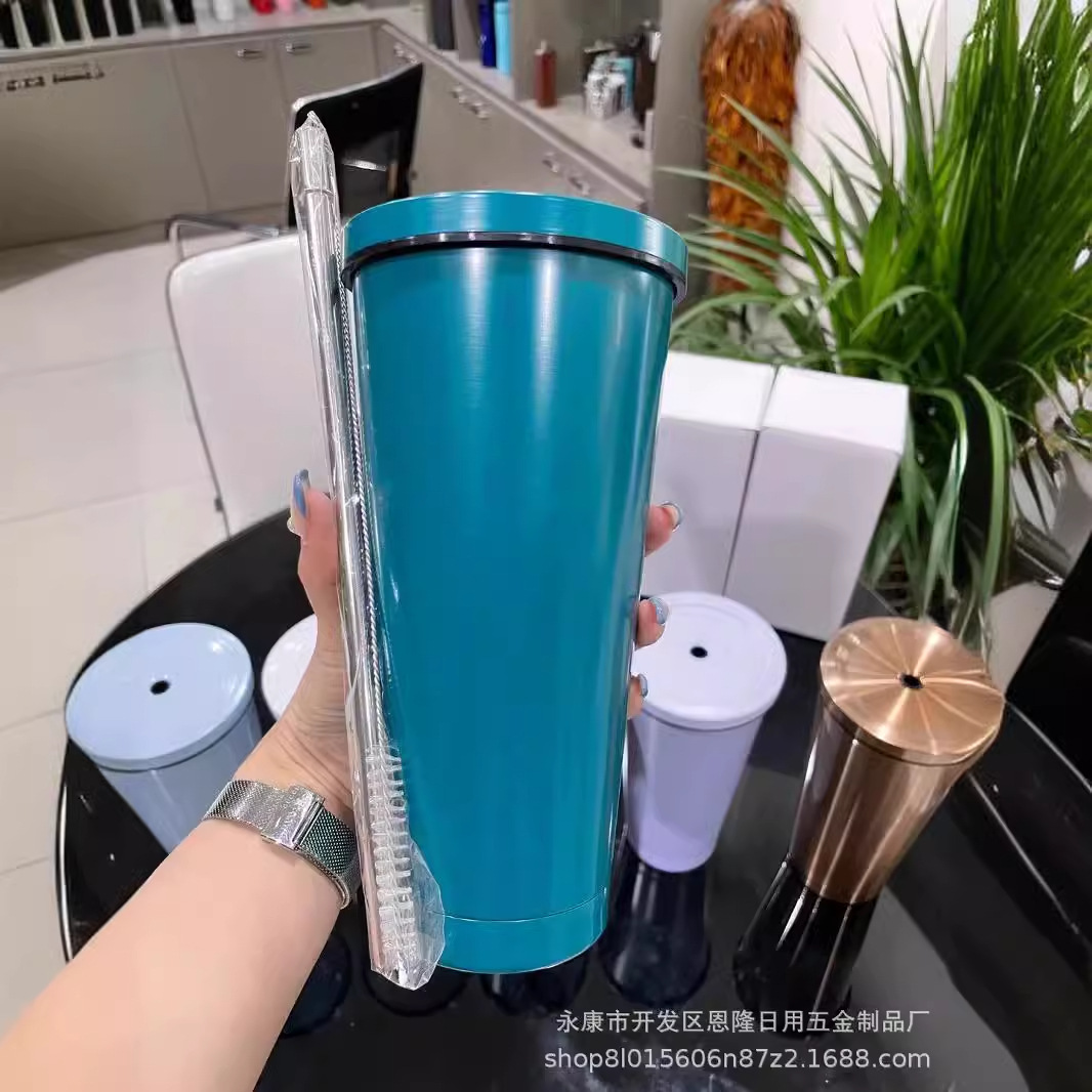 Cross-border best-selling vacuum stainless steel coffee cups, large-capacity straw cups, office insulated drinking cups, wholesale available with printing Specification drawing