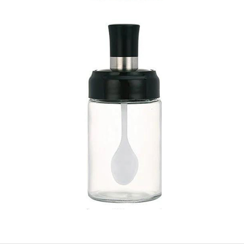 Glass seasoning jars, salt jars, monosodium glutamate bottles, kitchen seasoning jars, spoon and lid integrated seasoning bottles, glass seasoning portioning bottles Item Picture