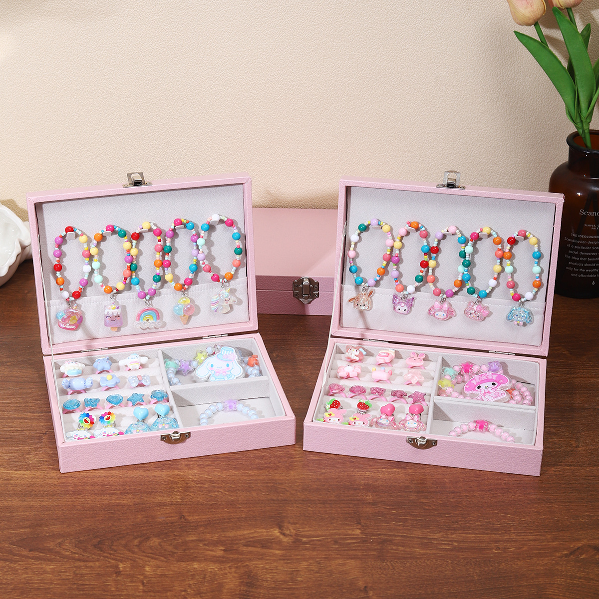 Cartoon Kuromi ear clip ring bracelet set Gift box, children's princess exquisite jewelry box, girl birthday present details Picture