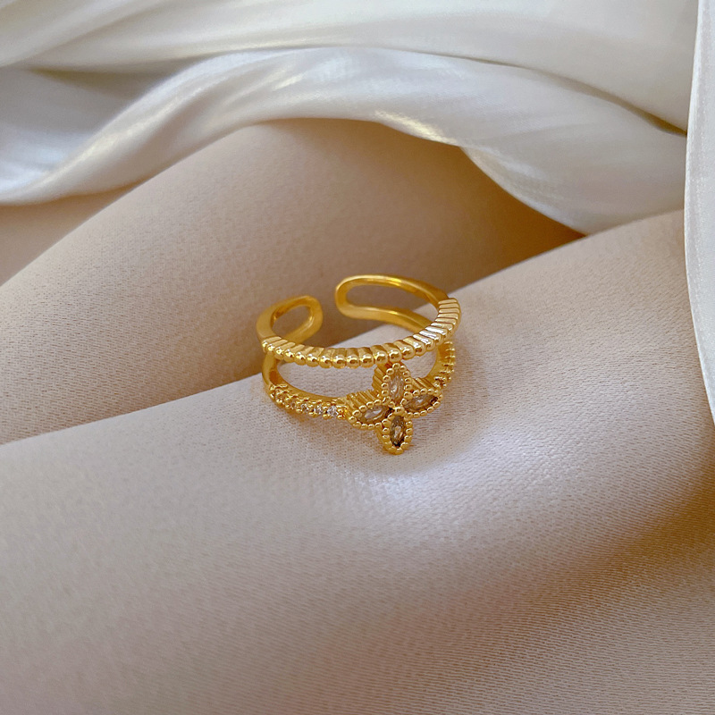 【 Real gold electroplating 】 Open double-layer women's fashion micro-inlaid light luxury ring index finger ring, the same style as Internet celebrities, cold style Application Scenario