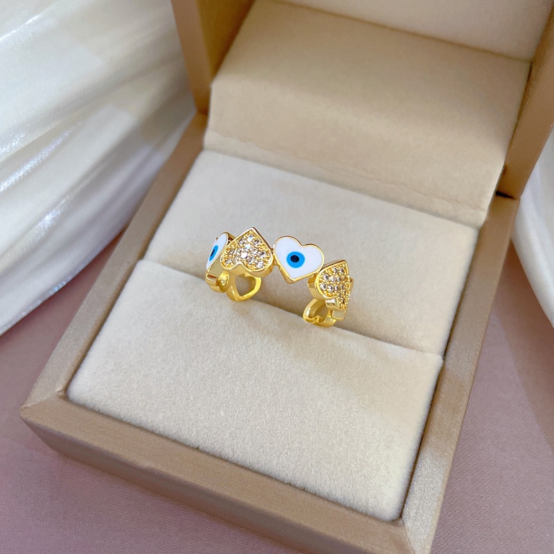 【 Real Gold 】 Oil-dripping heart-shaped glasses ring with adjustable opening, simple jewelry, Japanese-style ring couple rings Specification drawing