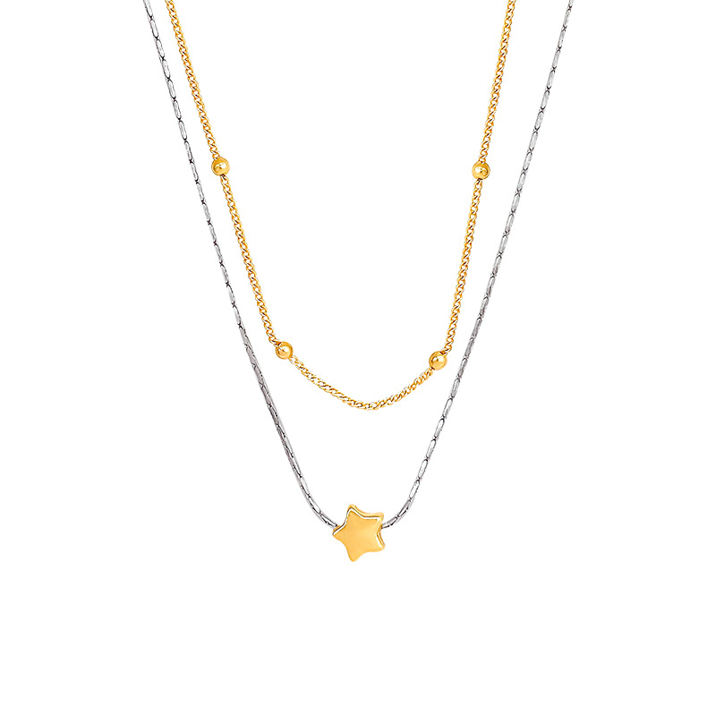 The double-layered and contrasting color necklace from Europe and America is versatile for women, exuding a sense of elegance and sophistication. It is a trendy accessory with a star-shaped collarbone chain and necklace Item Picture