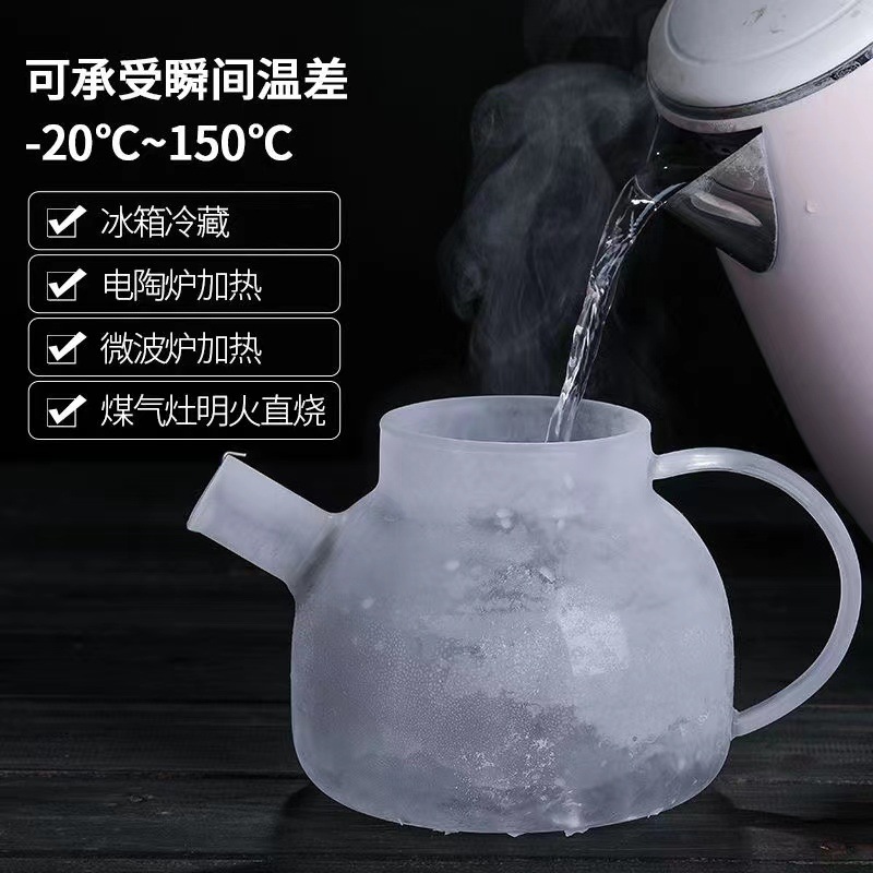 Thickened glass filter tea pot, household cooling water bottle, steel bamboo lid flower tea pot, high-temperature resistant tea infuser, boiling water bottle Specification drawing