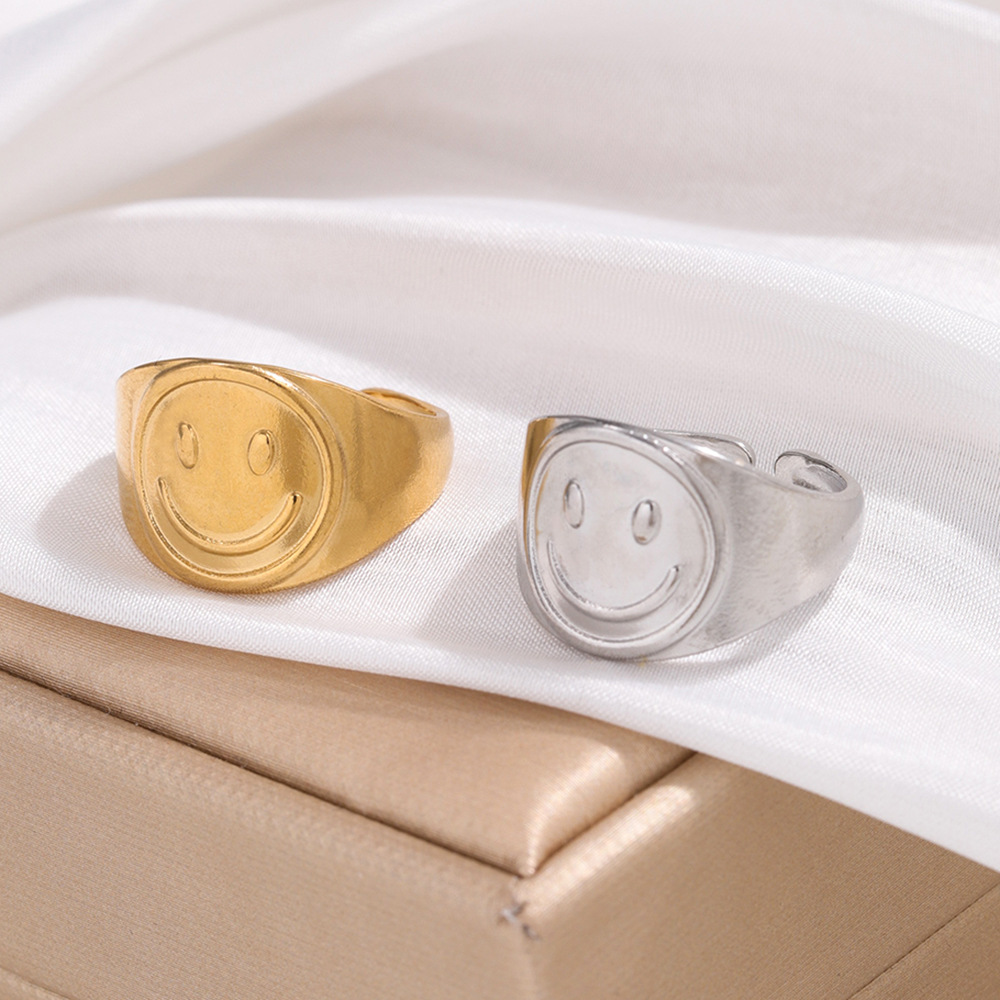 Wholesale of cross-border European and American InS-style open titanium steel rings that do not fade, fashionable heart-shaped smiling face stainless steel rings for women Application Scenario