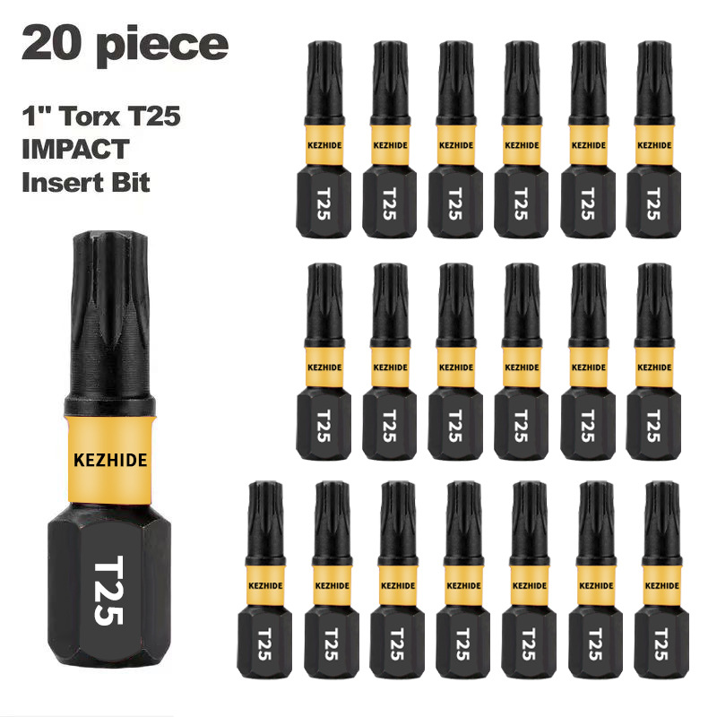 Plum Blossom screwdriver bit 1-inch T25 impact screwdriver bit insert type, 5/10/20pcsS2 steel forged full figure