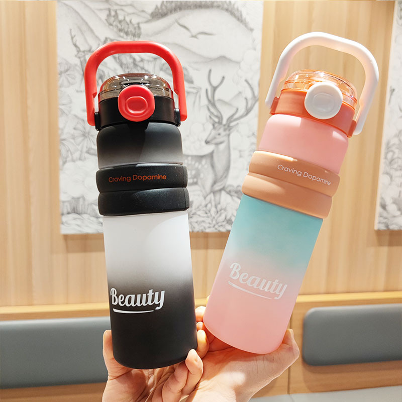 Wholesale high-quality appearance level straw cups, plastic cups, 900ml portable handle straw water bottles, large-capacity gradient color water bottles Specification drawing