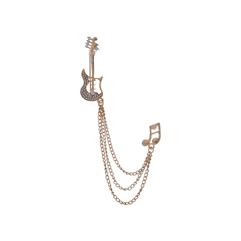 Men's suit accessories: Guitar note brooch, Chinese-style fan, hollowed-out double-tassel chain, diamond-encrusted brooch Item Picture