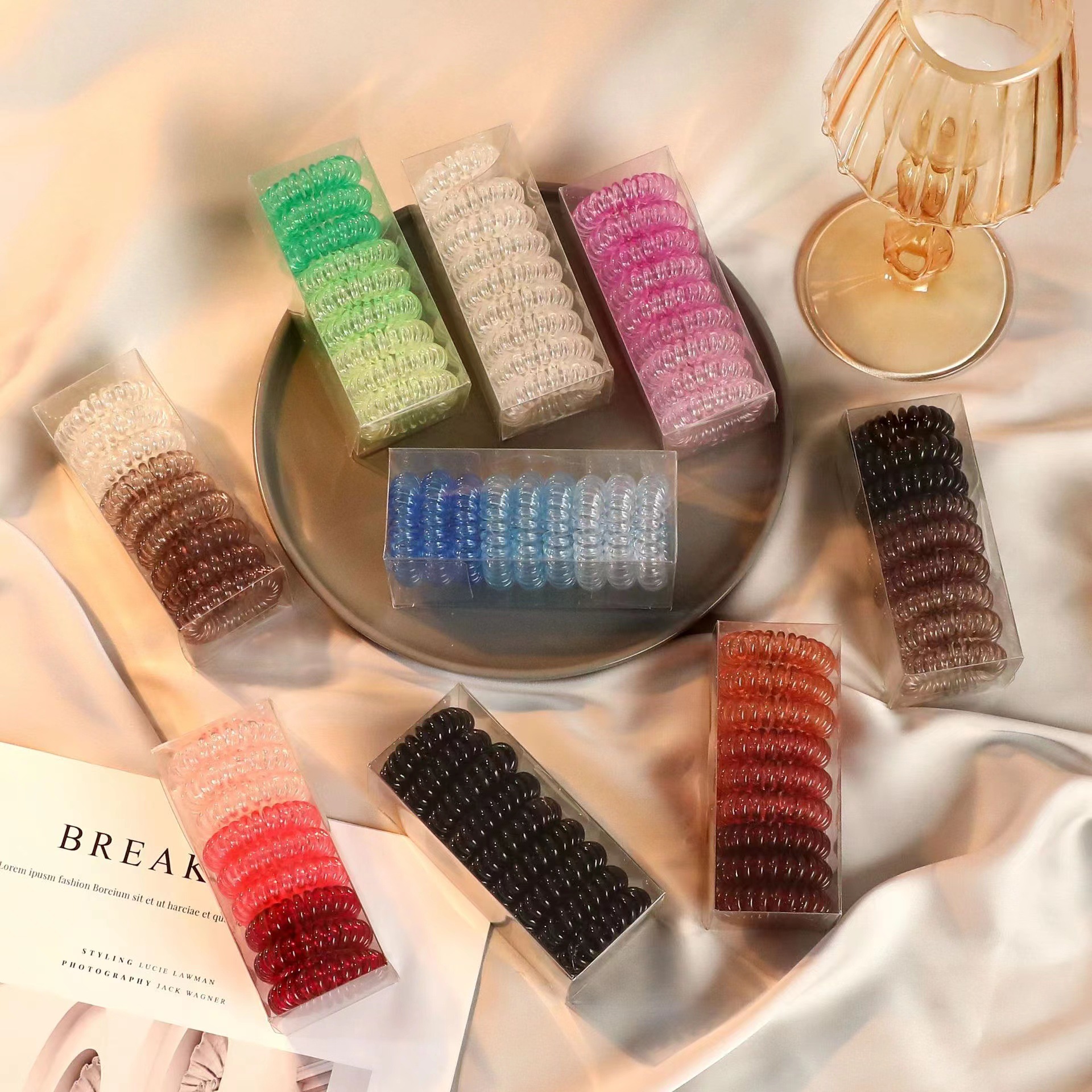 9 box-packed light-changing phone coils, cross-border European and American TPU phone coils, simple and elegant, small size, hair tied up, transparent hair full figure