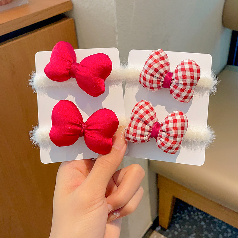 Children's hair accessories, bow hair bands, girls' autumn and winter plush hair ties, cute headwear for little girls, hair tie rubber bands Specification drawing