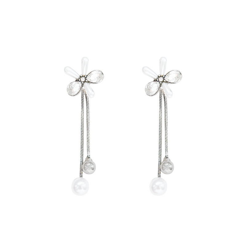Tassel flower bead earrings, a Korean-style light luxury and high-end back-hanging stud earrings for women, a new versatile ear accessory for 2025 Item Picture