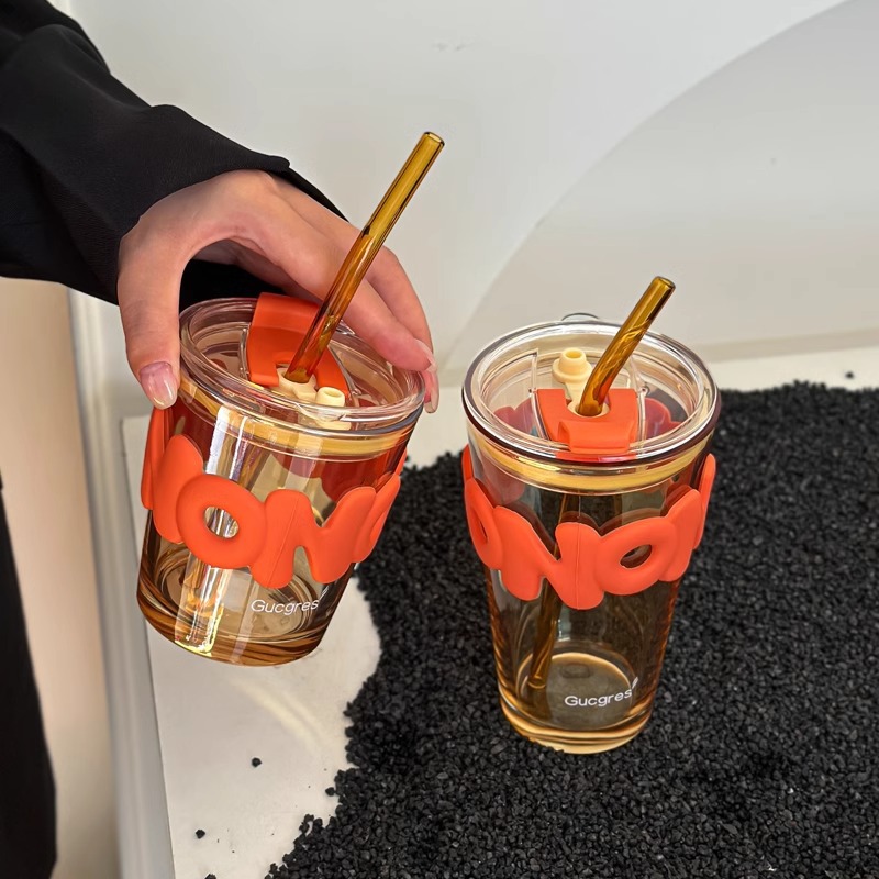 Thickened creative Ins-style letter coffee drink juice milk advertising gift water cup, popular online celebrity glass straw cup Application Scenario