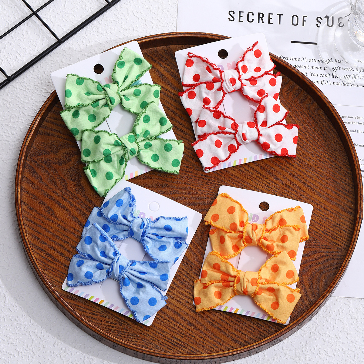 Korean-style cute bow hair clips, polka dot duckbill clips, children's princess side clips, exquisite back of the head little girl headwear details Picture