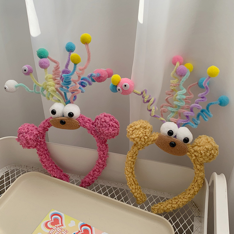 Funny little monster Pilum hair band, female cartoon face wash headband, plush hair clip, hair tie, birthday headwear, hair accessory details Picture