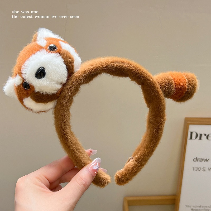 Cute raccoon headbands, creative cartoon headwear, zoo cute photo clips, plush red panda funny headbands details Picture