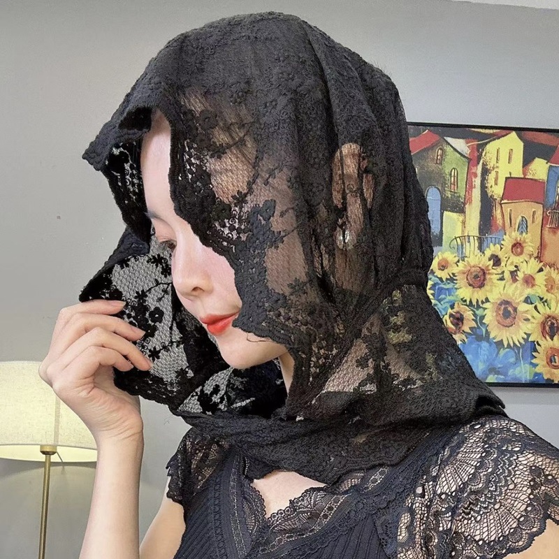 Multi-purpose lace hat, summer thin style, sun protection and shade, fashionable spring and summer new style, versatile embroidered scarf, scarf, Internet celebrity details Picture