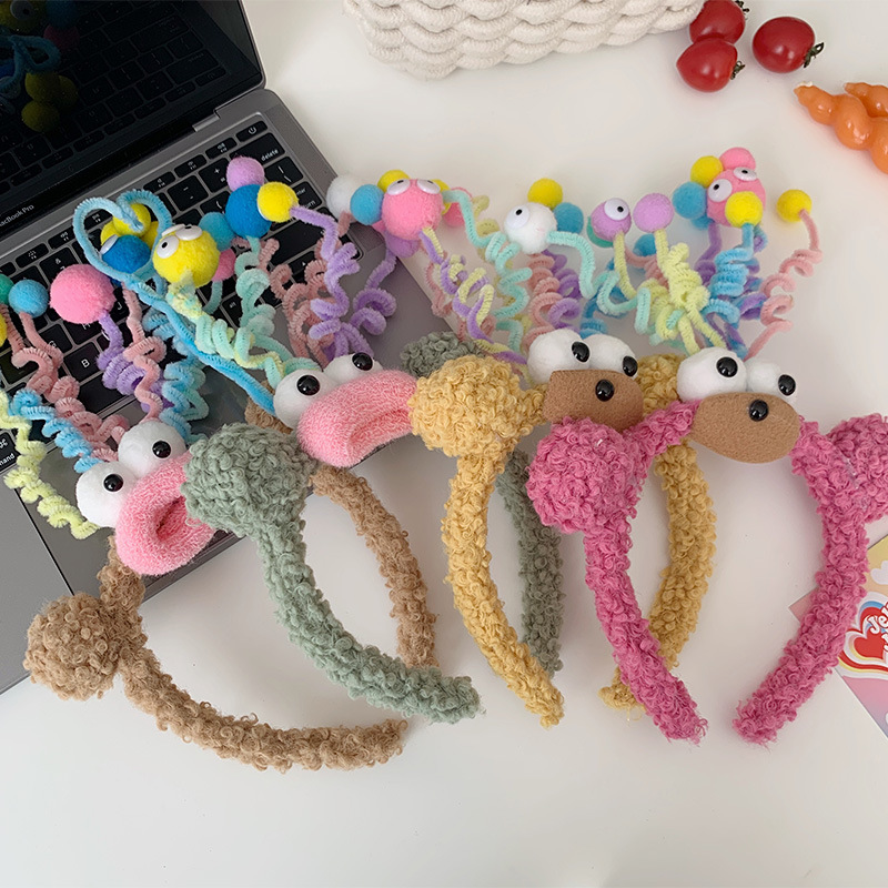 Funny little monster Pilum hair band, female cartoon face wash headband, plush hair clip, hair tie, birthday headwear, hair accessory full figure