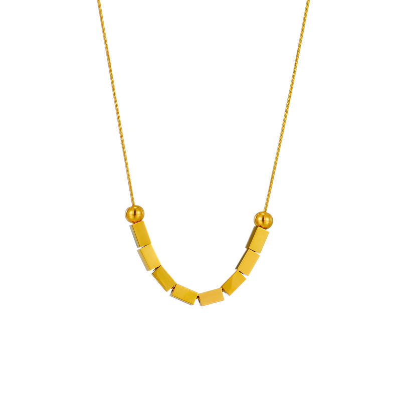 European and American fashion, simple and niche, round bead square titanium steel metal chain necklace, versatile for commuting, cold style collarbone chain Item Picture