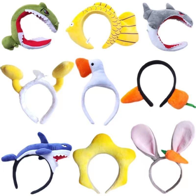 Cute cartoon hair bands, ocean carp, shark, dinosaur, funny figurines, animal headbands, adult and children's performance hair clips Item Picture