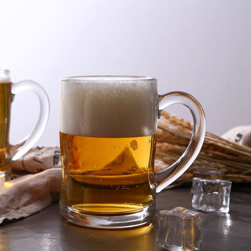 Green apple transparent glass handle cups, beer mugs, tea cups, juice cups, water cups, glass cups wholesale with logo printing full figure