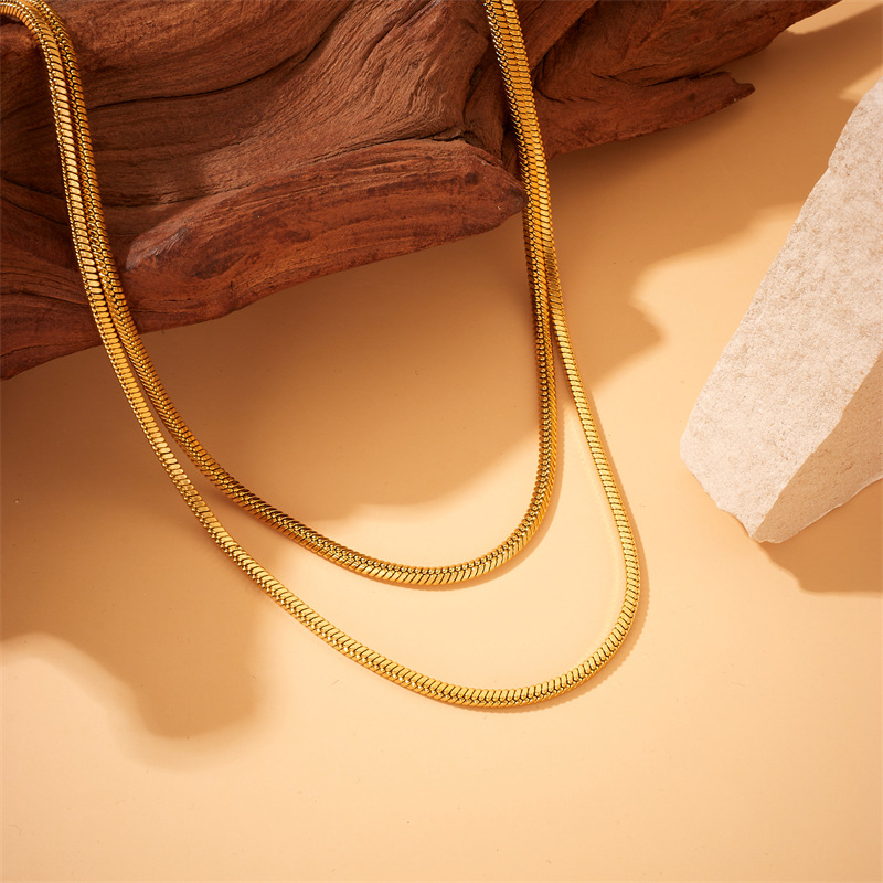 Cross-border European and American simple and individual double-layer overlapping collarbone chain stainless steel neutral style punk jewelry necklace details Picture
