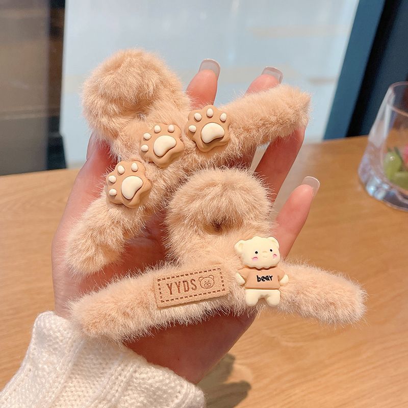 Autumn and winter plush claw, cat paw, bear hair, back of the head, shark clip, hair clip, children's hair clip, headwear Specification drawing
