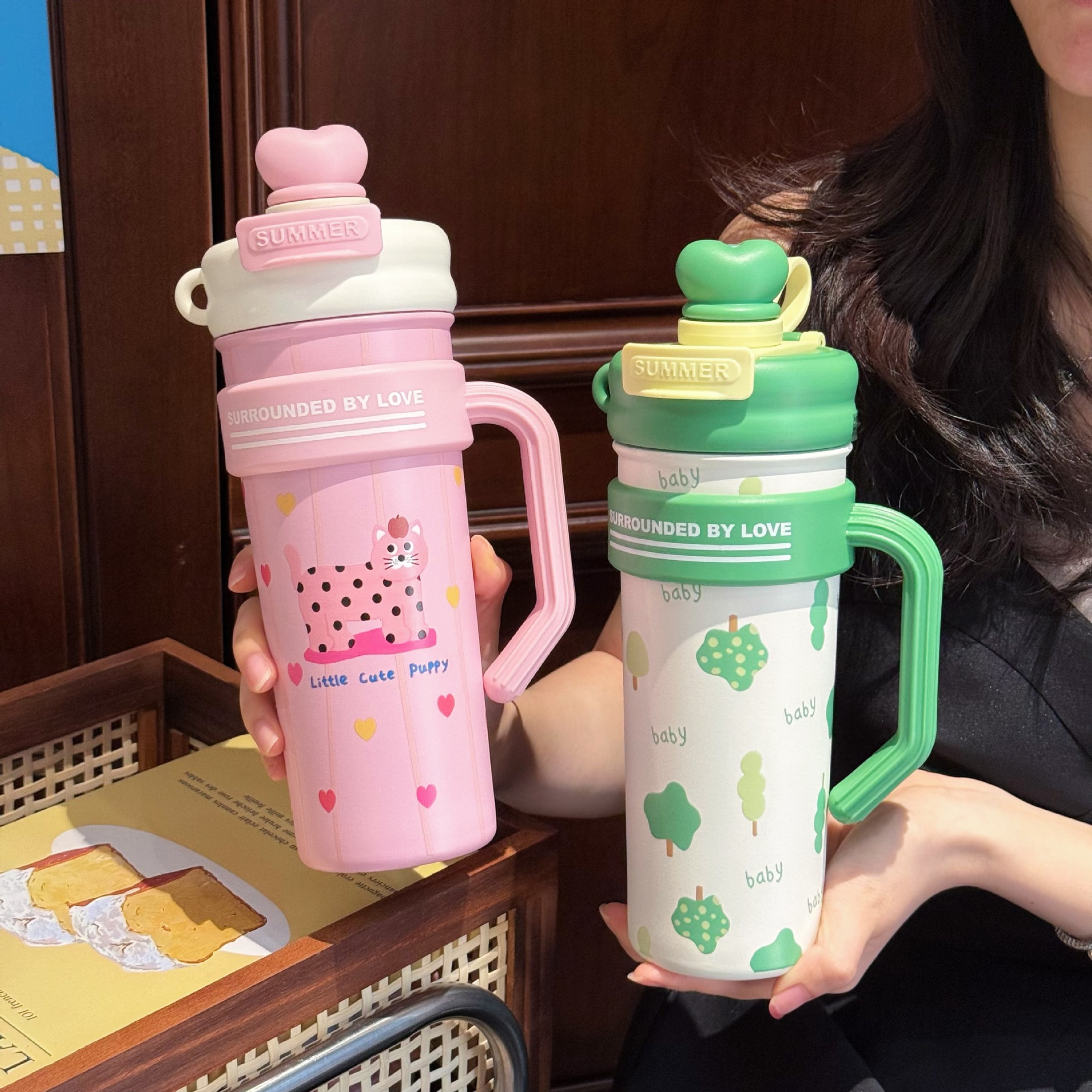New large-capacity ice cup, high-appearation-level stainless steel cold water cup, double-drinking tea brewing with handle, girls' insulated cup Specification drawing