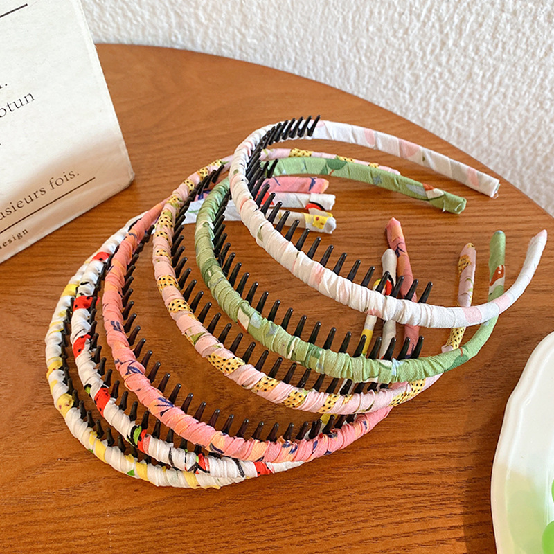 Girls' floral fabric children's hairpin, hairband with teeth, anti-slip headband, cute princess, no hair damage, girls' decoration Specification drawing