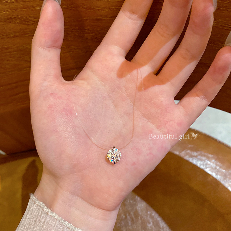 Mermaid's Tears Sparkling choker Zircon Fish Line Invisible Necklace, a women's light luxury high-end collarbone chain necklace accessory full figure