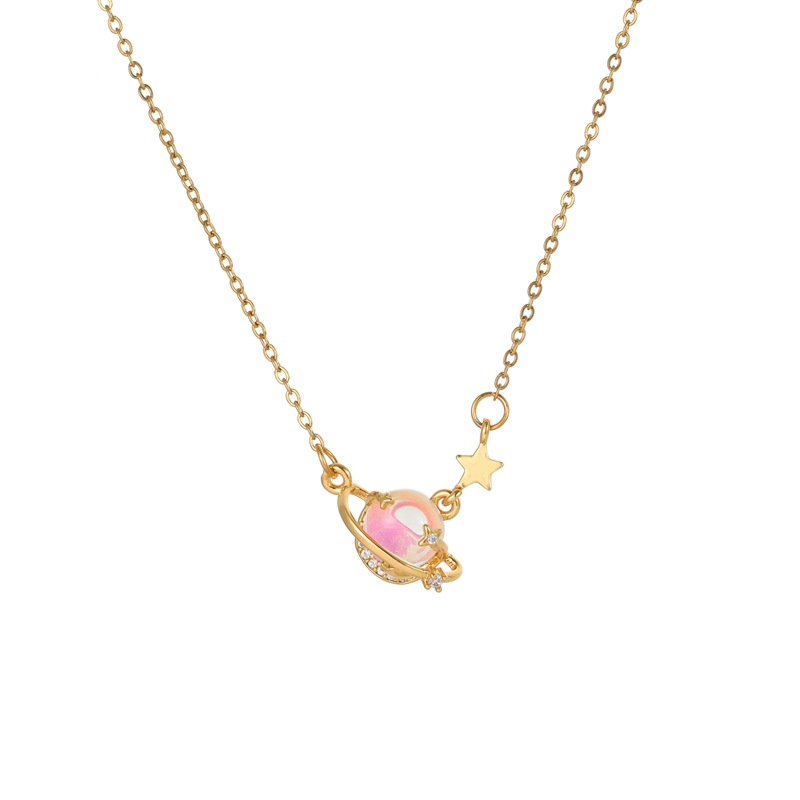 Fashionable and colorful color-changing planet titanium steel necklace, a niche design sense for women, a popular collarbone chain, a stylish and versatile accessory Item Picture