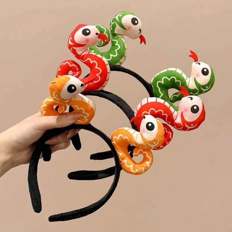 Hair bands for the Year of the Snake and the zodiac year, New Year cartoon zodiac doll headbands, autumn and winter New Year atmosphere hairpins, New Year greeting headwear full figure