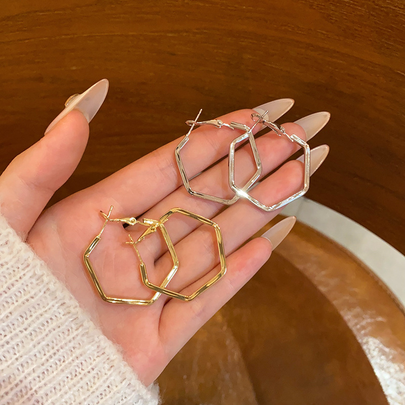 Irregular metal ring earrings, versatile geometric stud earrings, 2025 new style earrings wholesale full figure