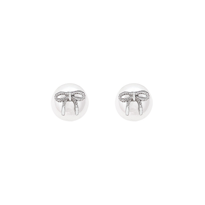 Light luxury pearl bow stud earrings, women's ins French retro sweet earrings, niche design sense, 925 silver needle earrings Item Picture