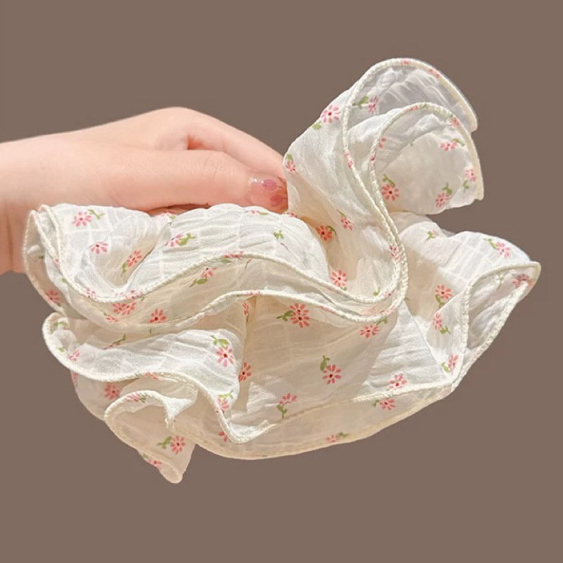 Four floors super large! Floral and fresh large intestine hair band, pink low ponytail bun, 2025 Spring new style hair tie Application Scenario