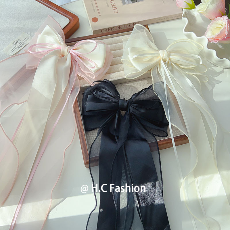 French bow ribbon hair clips, light luxury, niche style, individual, high-end, gentle hair accessories, exquisite design sense headwear Specification drawing
