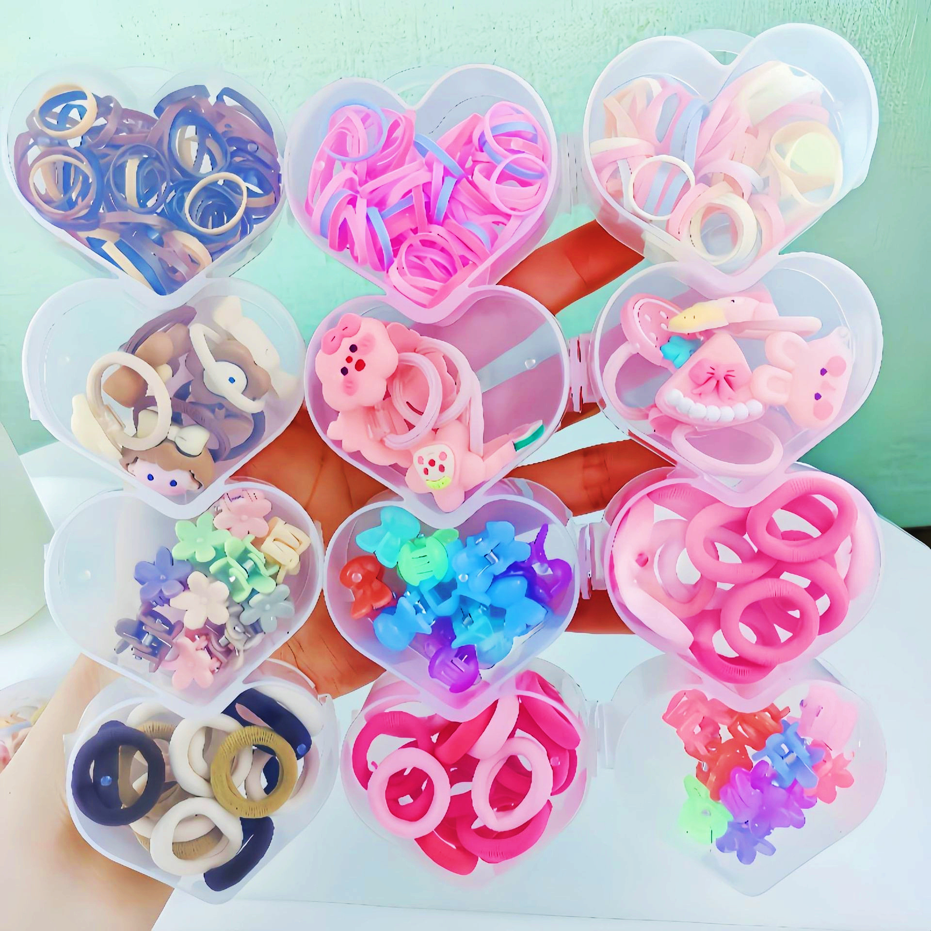 Korean children's hair accessories, basic base, rubber band, towel band, hair band, toddler hair band, colorful box set, hair tie and head accessories full figure
