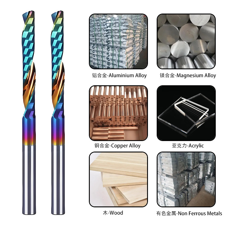 Single-edge helical milling cutters for solid wood, aluminum profiles, doors and Windows, and plastic dry cutting CNC helical engraving tools from manufacturers Specification drawing