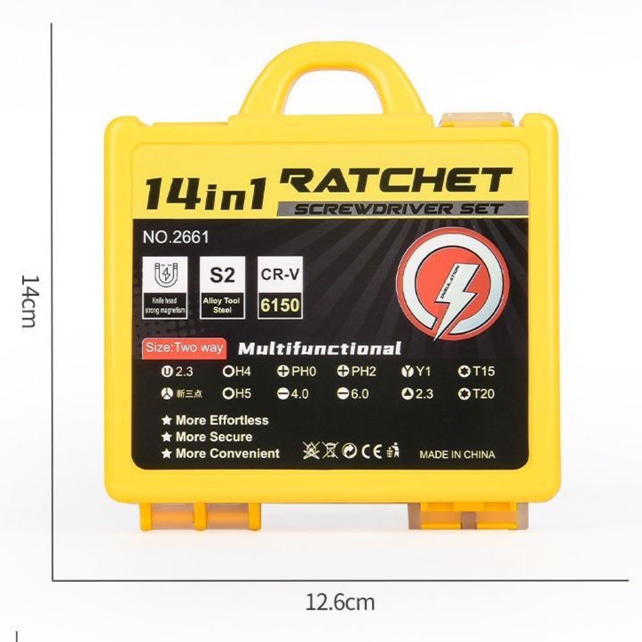 Bidirectional ratchet insulated 14-in-1 multi-functional screw special-shaped screwdriver, electrician insulated screwdriver tool set Specification drawing
